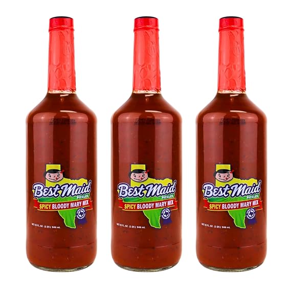 Best Maid Bloody Mary Mix, 32 oz Glass Bottle Classic Texas-Style Flavor for the Perfect Bloody Mary Cocktail, Made with Premium Ingredients, Ready-to-Use for Parties (Pack of 3, Spicy)