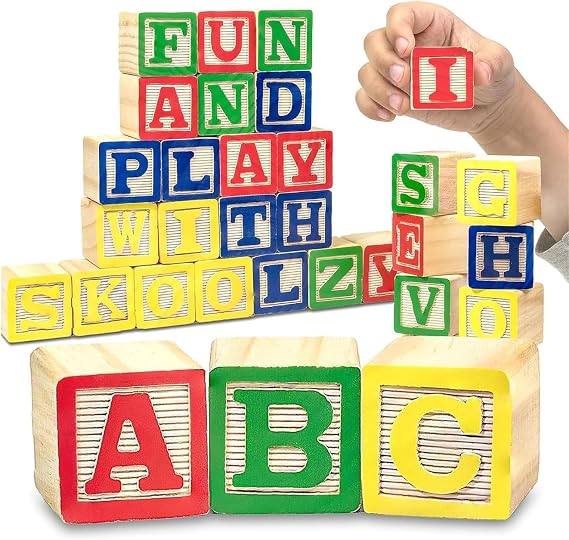 Skoolzy 30 Pc Baby Blocks, Wooden ABC Blocks, Alphabet Learning, 2-5