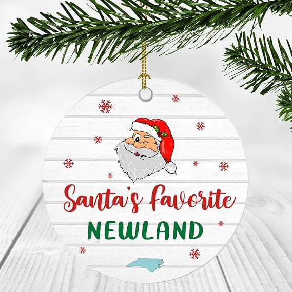 New Home Ornaments for Christmas Tree with Name City State Newland North Carolina Ornament - Santa's Favorite Newland NC Ornament - Housewarming Ornament 3 Inches Plastic