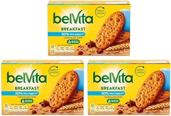 Belvita 5 Whole Grains Breakfast Biscuit (Chocolate Chip Reduced Sugar, 225g Pack of 3)