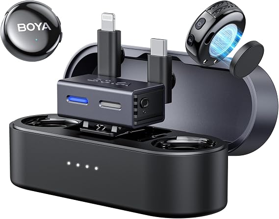 BOYA BOYALINK 3 Wireless Lavalier Microphone for iPhone 7-16, Android, Camera, Mini Microphone with 3-IN-1 RX, AI Noise Reduction, Lapel Mic, App Control, 300m, 30h, Clip On Mic for Video Recording