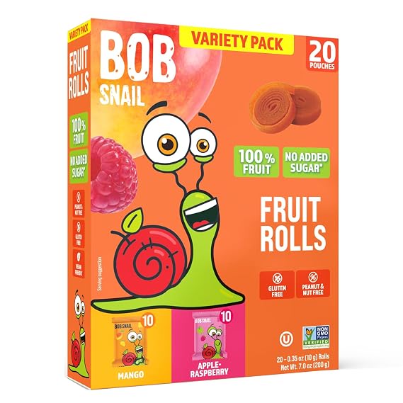 Bob Snail Fruit Roll Ups 20 Fruits Snacks for Kids Mix Flavor, 7oz