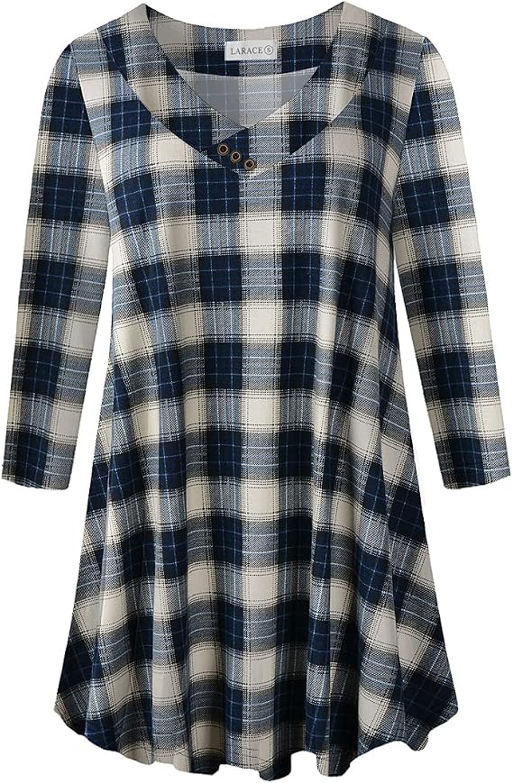 LARACE Plus Size Tunic Womens 3/4 Sleeve Tops V Neck Swing Loose Blouses