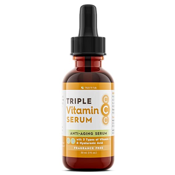 Tree To Tub Triple Vitamin C Face Serum, Hyaluronic Acid, Dry Skin, 1 Fl Oz