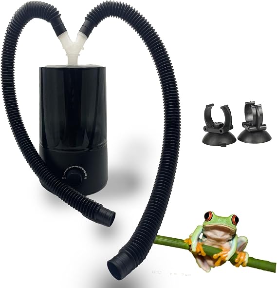 Reptile Humidifier and Fogger, 2.5L Terrarium Humidifier with Dual Adjustable Tubes for Two Tanks, Compact Reptile Mister for Vivarium Plants