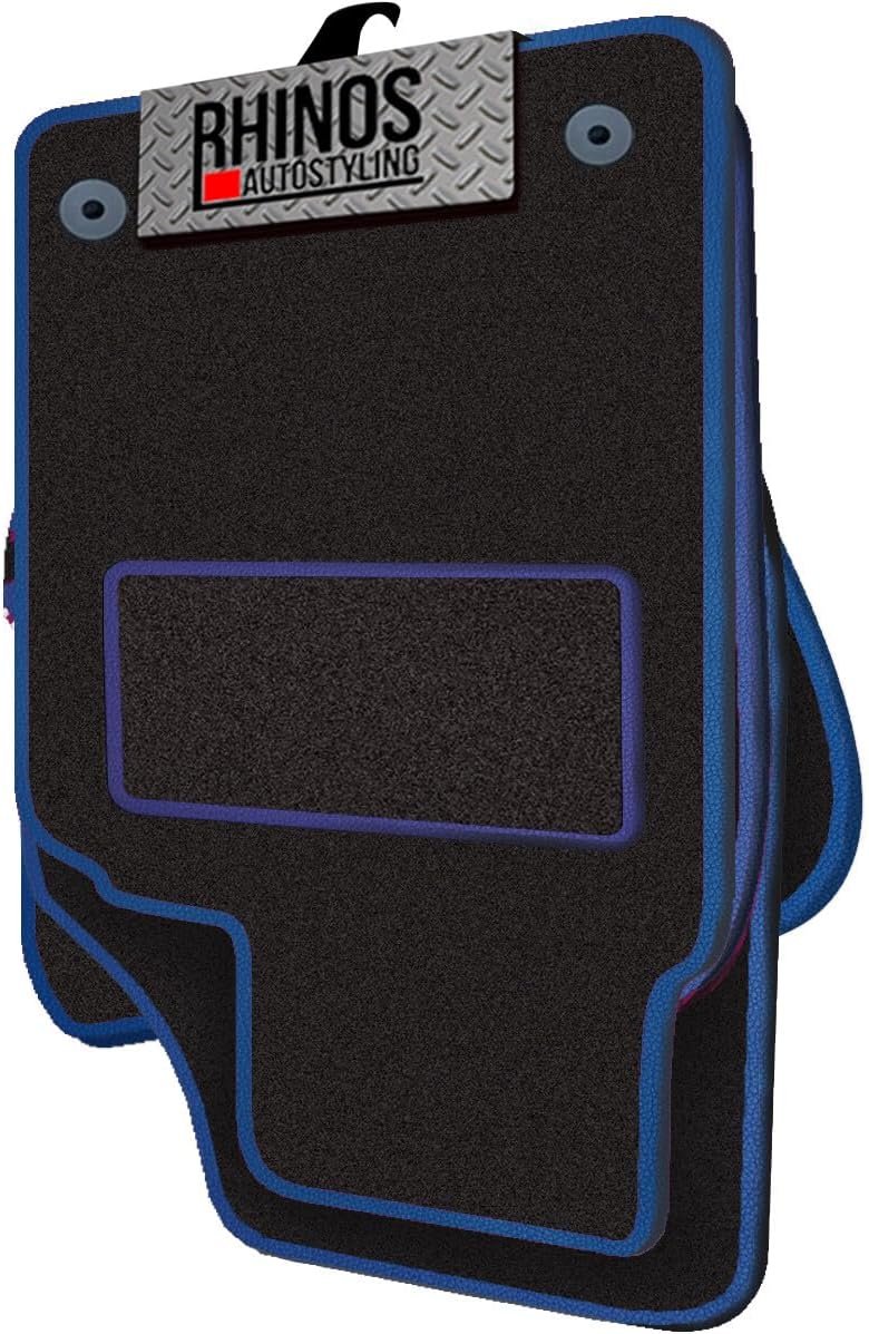 Tailored To Fit Volkswagen Tiguan (2007-2016) - Non Slip, Complete Carpet Car Floor Mats, All Weather, Anti-Slip Backing, Easy to Clean - Black Mat + Blue Leather Edging