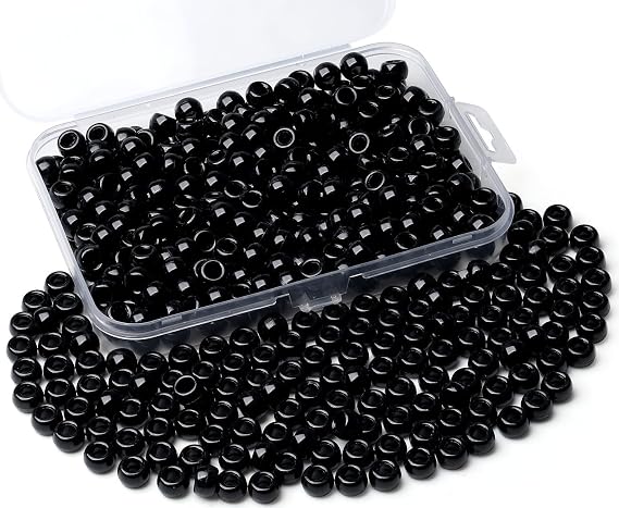 Black Pony Beads Bulk 500 Pcs Kandi Beads 9mm Hair Beads for Braids Black Beads for Bracelet Making DIY Crafting Friendship Bracelets Necklace