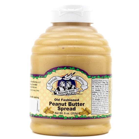 Amish Wedding Old Fashioned Peanut Butter Spread, 9 oz Sweet Amish Peanut Butter with Marshmallow Flavor, Delicious on Ice Cream