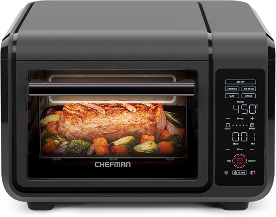 Chefman Air Fryer Toaster Oven Combo, Countertop Oven for Quick & Healthy Meals, Bake, Broil, Air Fry, Toast, and Bagel Functions, 450F Max Temp, 4 Slice Toaster Oven Air Fryer Combo