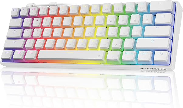 Tezarre TK61 60% Mechanical Gaming Keyboard with PBT Pudding Keycaps, 61 Keys RGB Backlit Wired USB Computer Keyboards Full Keys Programmable White Gateron Optical Black Switch
