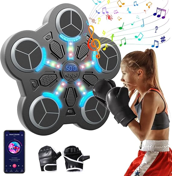 Eznaobo Music Boxing Machine, Smart Bluetooth Boxing Machine with Boxing Gloves, Adjustable Speed and Counter,Boxing Machine Wall Mounted, Punching Machine, for Kids Adult (B)
