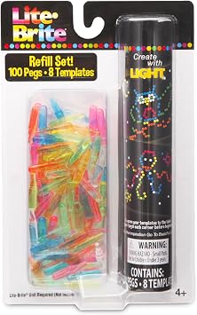 Lite Brite Peg and Template Refill Pack, Light Up Drawing Board Accessories, LED Drawing Board Pegs with Colors, Toys for Creative Play, Light Toys for Kids Aged 4 +
