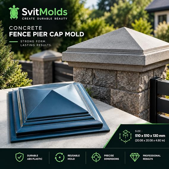 SvitMolds Concrete Fence Post Cap Mold, 20.08 x 20.08 in, Reusable ABS Mold for Fence Pillars, Columns & Concrete Casting P07