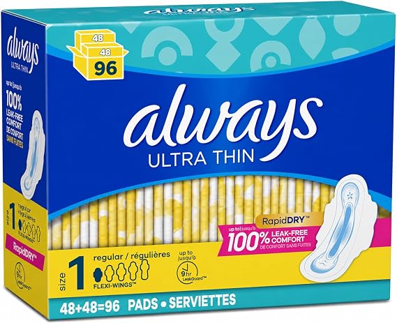 Always Ultra Thin Regular Pads with Wings, Unscented, 96 Count