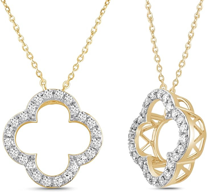 1/4 Ct IGI Lab Grown Diamond 4 Leaf Open Clover Necklace 14K Gold Pendant