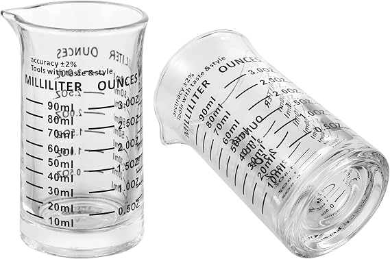 Ackers 3oz/90ml Glass Measuring Cup Shot Glass with Double Scale-Ounce,Ml Markings for Kitchen & Bar(Pack of 2)