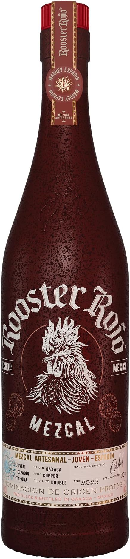 Rooster Rojo Mezcal - Made with 100% Espadin Agave - Handcrafted & Double Distilled in Copper Pots - From Oaxaca, Mexico - 43% Vol 70cl (700ml / 0.7 Litre) Dark Glass Bottle