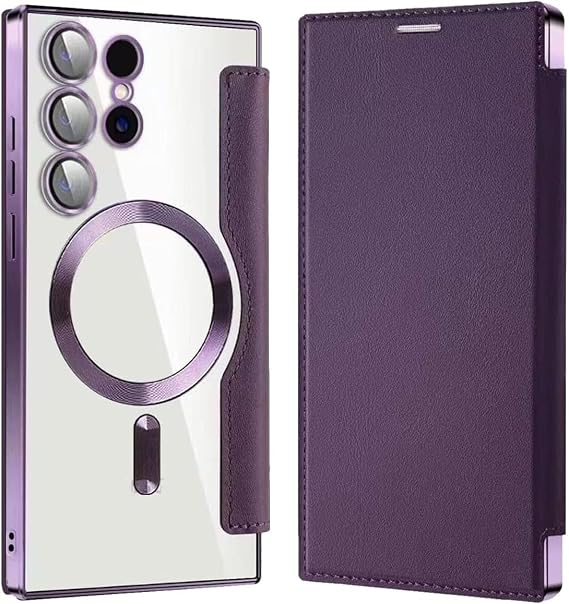 Leather Textured Flip Phone Case for Samsung,Slim Fit PU Leather Protective Flip Phone Shell (Purple, S24 Ultra)