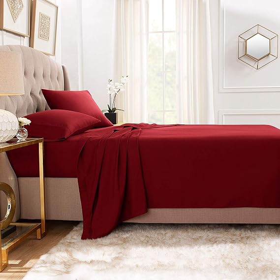 5PCs Split King Sheets Sets For Adjustable Beds 800 Thread Count 100% Cotton Bed Sheets Split Sheet Set, Burgundy Split Sheet Set, Single Ply Long-Staple Yarns,Fits Mattress Upto 14'' Deep Pocket