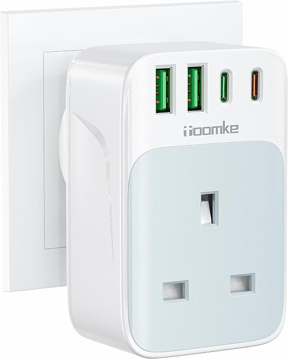TOOMKE Multi Plug Socket with PD 35W USB C Fast Charge, Multi Plug Adapter Multi USB Extension Wall Charger Socket with 2 USB A and 2 USB C, Extension Plug Socket Adapter UK for Home, Office, School