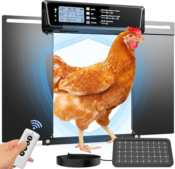 JUJOJB Automatic Chicken Coop Door Solar Powered with Timer & Light Sensor