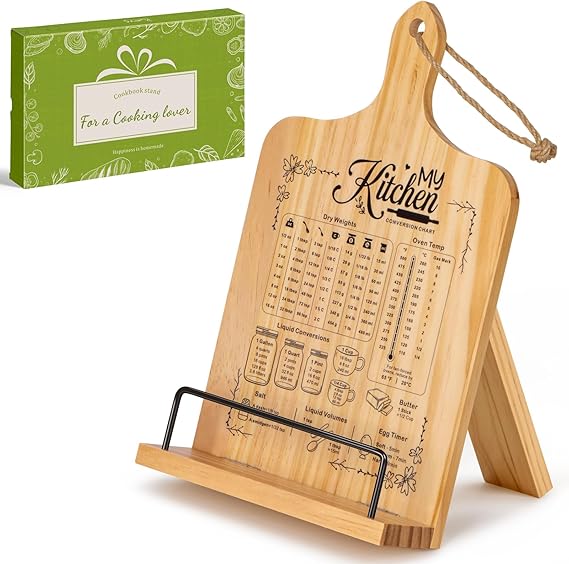 PUERSI Cook Book Stand for Kitchen Counter, Wooden Recipe Book Holder