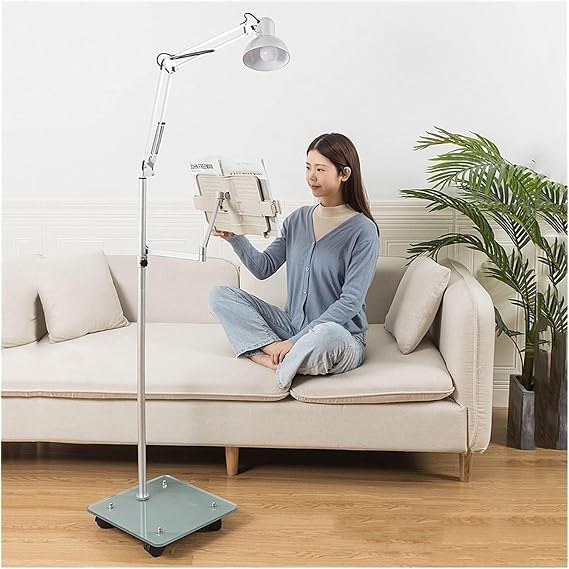 Tablet Phone Overhead Stand,Sheet Music Stand & Floor Book Stand,Laptop Floor Stand with Wheels,Book Holder Tablet Floor Stand Adjustable Handsfree Reading for Bed Sofa