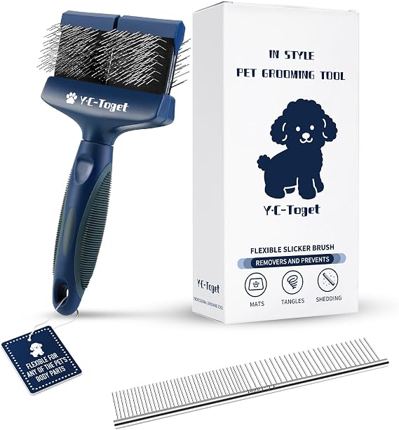 Flexible Double-Sided Slicker Dog Brush for Doodles & Poodles, Gentle Detangling & Undercoat Brush for Goldendoodles, Labradoodles, Curly Coated Dogs and Cats, Home & Salon Grooming Tool