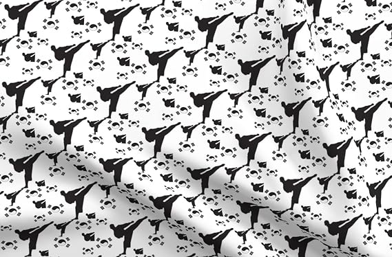 Spoonflower Fabric Black White Karate on Chiffon