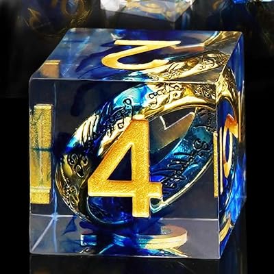Golden Ring DND Dice Set, 7pcs D&D Polyhedral Sharp Edge Resin Dice with Box, Rings Dice Set for Role Playing Dungeons and Dragons, Playing Games for D and D MTG RPG Table Game Gifts Blue