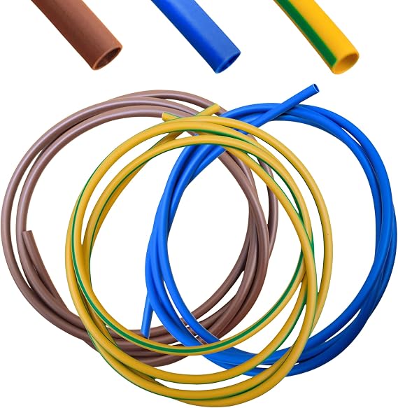 4mm Mixed-Colour PVC Electrical Wire Sleeving - 3 Metres | 1m each in Brown, Blue & Yellow/Green - Cable insulation sleeve