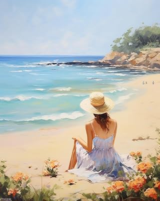 XTXGERL DIY Paint by Numbers on Canvas, Leisure time at Nanguo Beach, DIY Canvas Oil Painting Kit for Adults for Bedroom Office Arts Craft Decor, 40x50cm