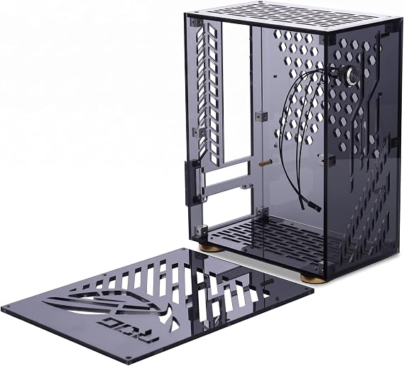 Mini ITX Case, 6 Sided Hollow Out Mini PC Case with Side Clear Door, ITX Computer Game Case, Small Form Factor PC Case Black