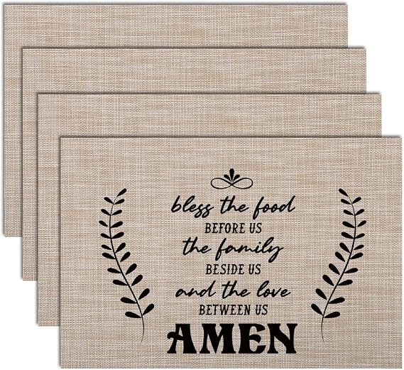 DAO9KITCHEN Bless The Food Inspirational Placemats Set of 4 for Family Love Kitchen Dinner Table Decor, Inspirational Quote Place Mats for Women Friends