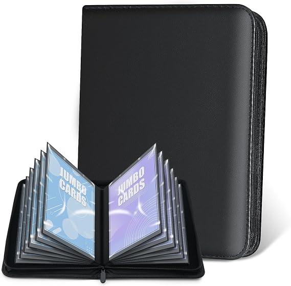 Jumbo Card Binder for PKM – WITHYU PU Leather Ringless Card Collection Binder with 60 Pockets, 5.4'' x 7.4''Card Holders Storage Album for Game Card (Black)