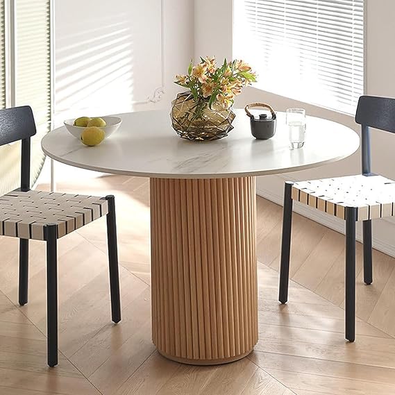 Solid Wood Round Dining Table,Simplicity Wooden Pedestal Table Kitchen Table,Leisure Coffee Table Farmhouse Dining Room Table(35.4" L x 35.4" W x 29.5" H, White)