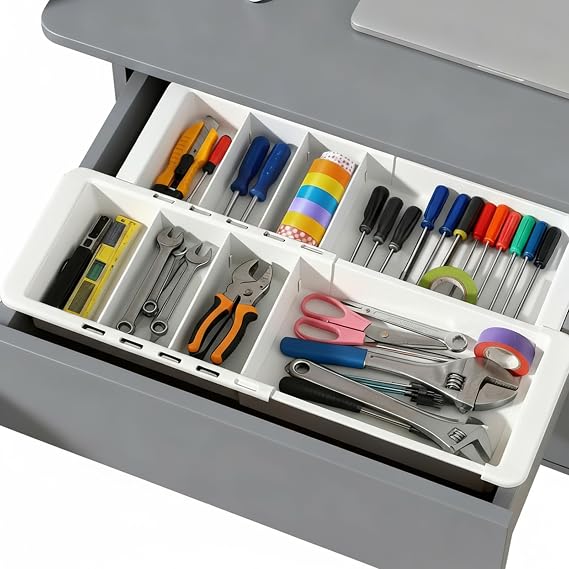 2pcs Expandable Drawer Organizer with Insert Adjustable Drawer Storage Tray Desktop Drawers Dividers to Organize and Store desk drawers organizer tray for Bathroom Office Kitchen