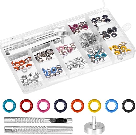 Eyelet Punch Kit Eyelets and Punch Colorful Grommet Kit 5MM Grommets Eyelets for Fabric Eyelet Punch with Gasket and Tools for Fabric Leather Clothes DIY Craft Fabric 120Pcs