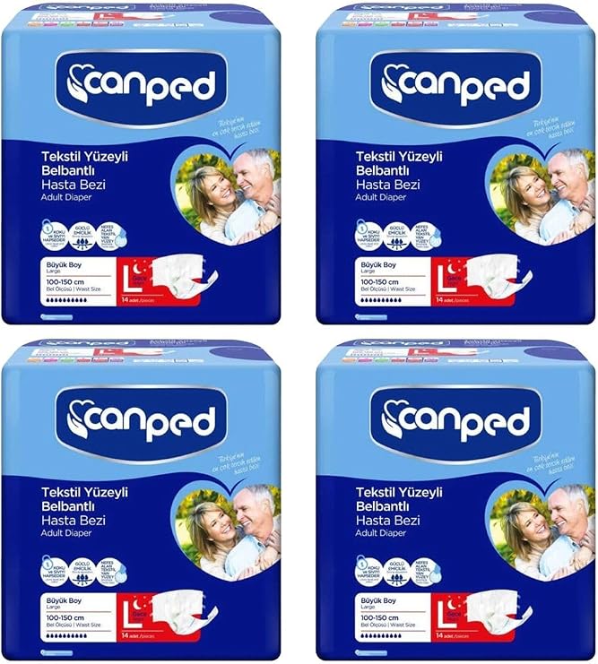 Canped Bel Bantlı Tekstil Yüzeyli Yetişkin Hasta Alt Bezi Gece Büyük Boy (L) | 14'Lü 4 Paket