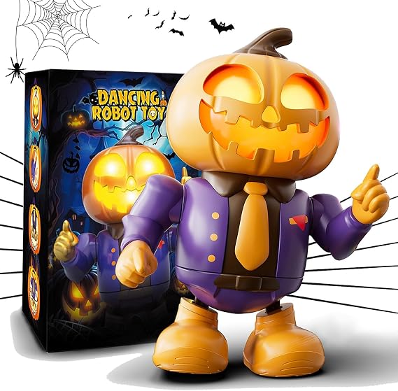 Halloween Themed Toys, Pumpkin Dancing Robot Plays Spooky Music and Lights Up Eyes, Fun Interactive Sensory Toy for Kids 3-7, Toddler & Adult Gifts, Perfect Halloween Party Decoration