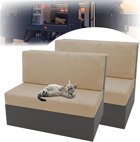 RV Dinette Cushion Covers 2 Set Stretch Velvet for Camper Sofa Beige