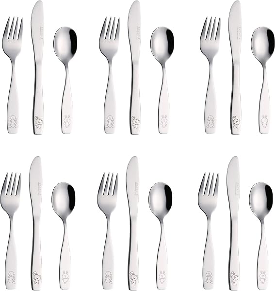 Exzact Children Flatware Set 18 pcs Stainless Steel Kids Toddler 24M+
