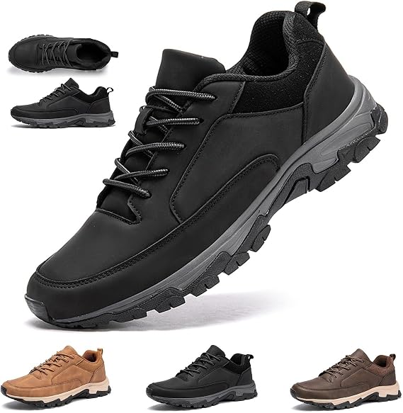 Bestofoot Mens Shoes, Bestofoot Orthopedic Mens Sneakers, Bestofoot Mens Comfortable Leather Sneakers with Arch Support Waterproof Shock Absorption(Black,US 6.5)