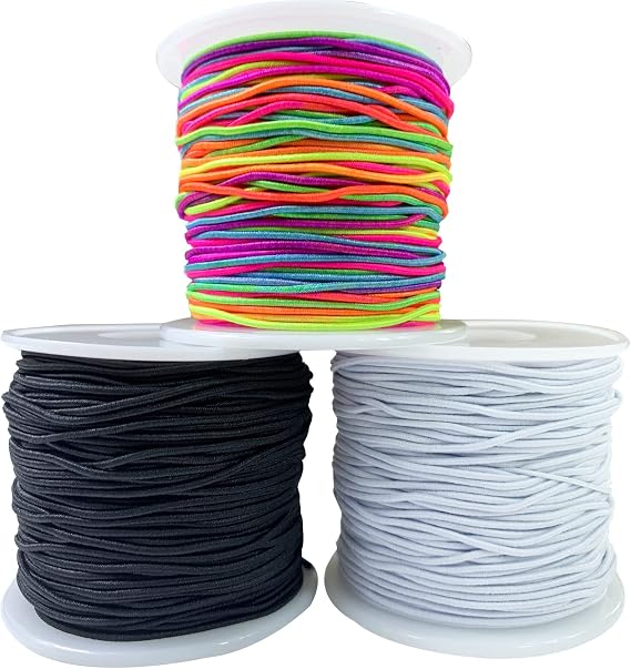 1mm Stretchy Bracelet String, Strong Elastic String Cord for Bracelets, Elastic Bracelet String for Beads, Elastic Beading String Black White Rainbow-100 Yards