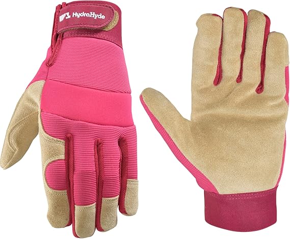 Wells Lamont Womens HydraHyde Split Leather Hybrid Pink Gloves, Large (3268L)