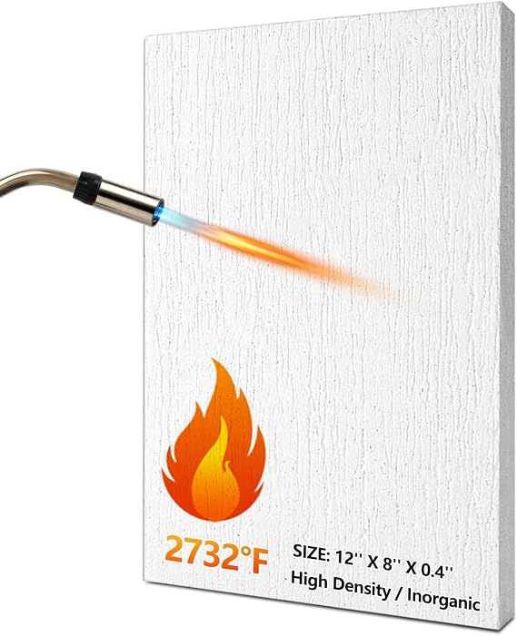 BXI Inorganic Ceramic Fiber Thermal Insulation Board(2732F) - 12'' X 8'' X 0.4'', Pack of 1 - High Density - Flame Retardant, Heat Resistant, High Temperature Insulation