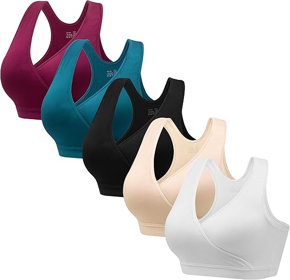 HBselect Maternity Nursing Sleep Bra for Breastfeeding Wireless Bralette | Women Nursing Bras for Breastfeeding 3/5 Pack Wireless Pregnancy Sleep Bralette Seamless Tank-style Bra for Postpartum Comfy