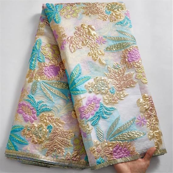 French Brocade Jacquard Lace Fabric African Nigerian Gliding Organza Lace Fabric for Wedding Party Dresses Sew Jacquard Lace5 5yard