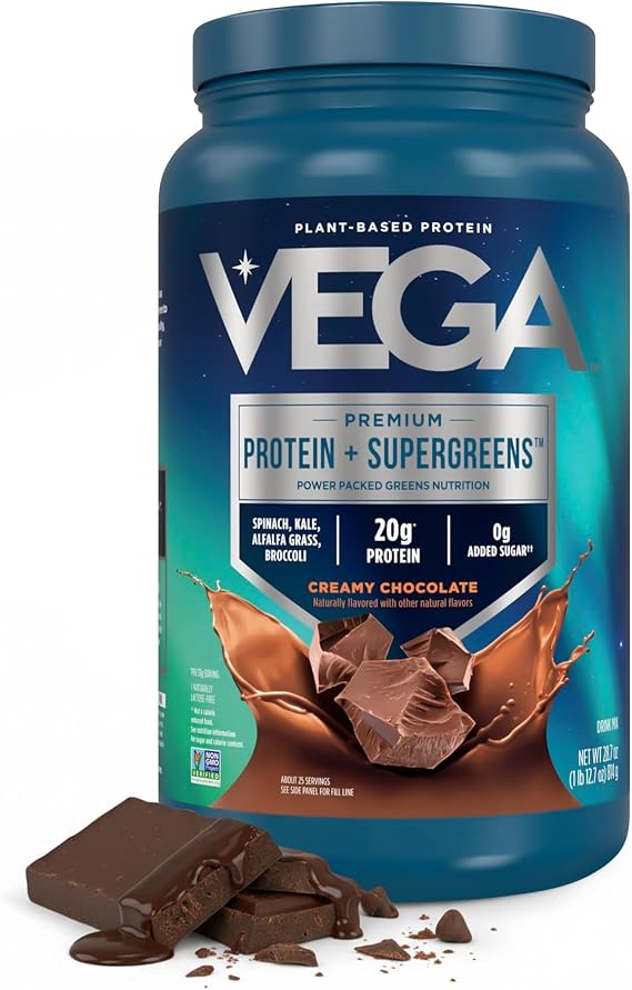 Vega Premium Protein  Supergreens, Chocolate 20g Vegan Protein, Dairy & Gluten Free, 28.8 oz 25 Servings