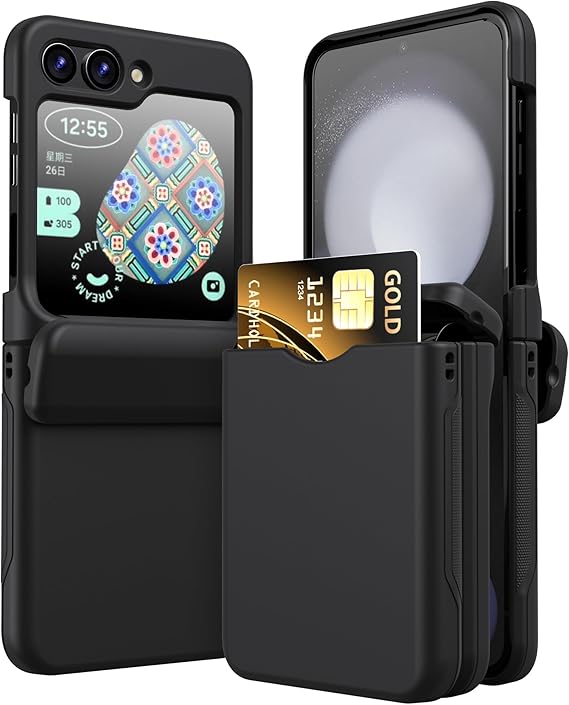 Phone Case for Samsung Galaxy Z Flip 5 Case Cover with Card Holder, Full Body Protector with Hinge Phone Cover for Samsung Galaxy Z Flip 5 5G(Black)